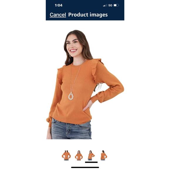 Deep Self Sweater Womens Medium Ruffled Shoulder Peasant Sleeve Ribbed Small - Picture 2 of 12